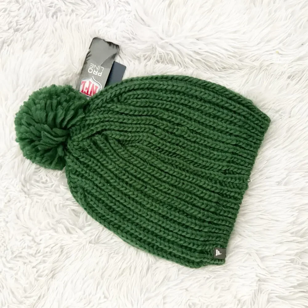 NFL PRO LINE | NWT‎ New York Jets Ribbed Pom Beanie Dark Green White Knit Hat